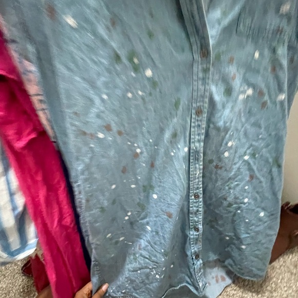 True Craft Chambray Short Sleeve Shirt Dress with Painted Marks Size S Like New - Picture 4 of 9